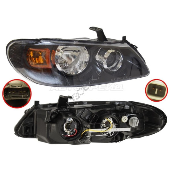 Фара NISSAN ALMERA 03-06 прав под эл. корр., внутри черная TYC